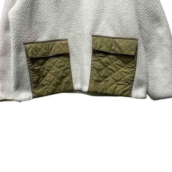 Madewell Cream Fleece 1/4 Zip Fleece Popover Jacket Barn Pockets Green Boxy Cozy - Picture 5 of 11